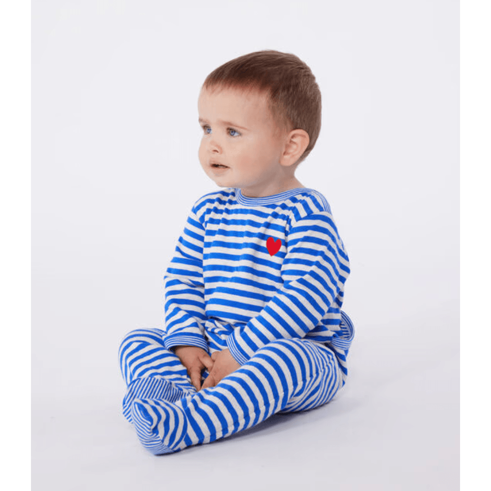 Petit Bateau / Heldragt med fødder / Blå Striber og Hjerte — billede 5