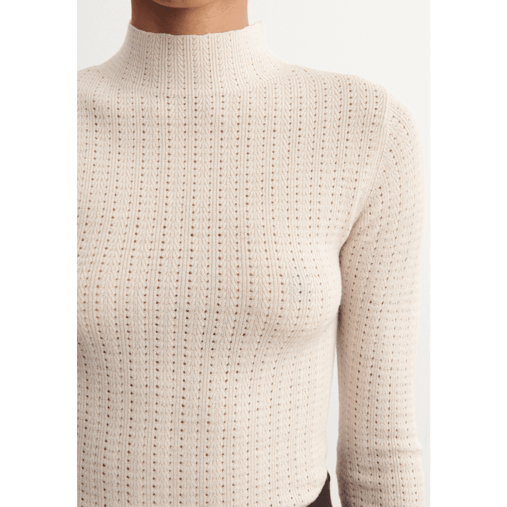 FUB Woman / High Neck Pointelle Bluse / Ecru — billede 4