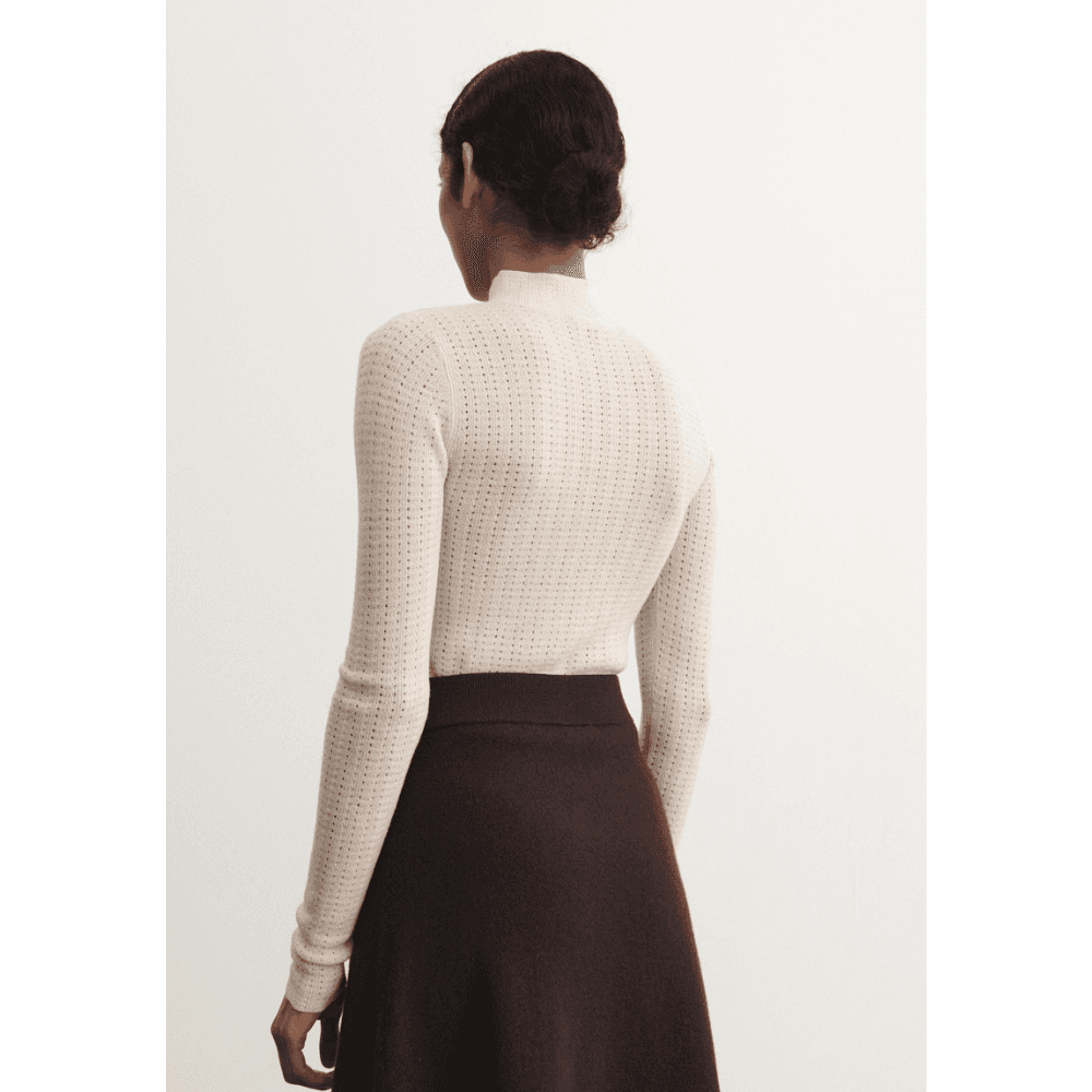 FUB Woman / High Neck Pointelle Bluse / Ecru — billede 3