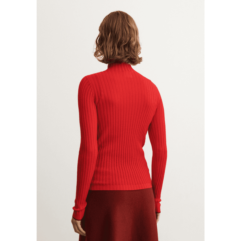 FUB Woman / High Neck Rib Uld Bluse / Signal Red — billede 4