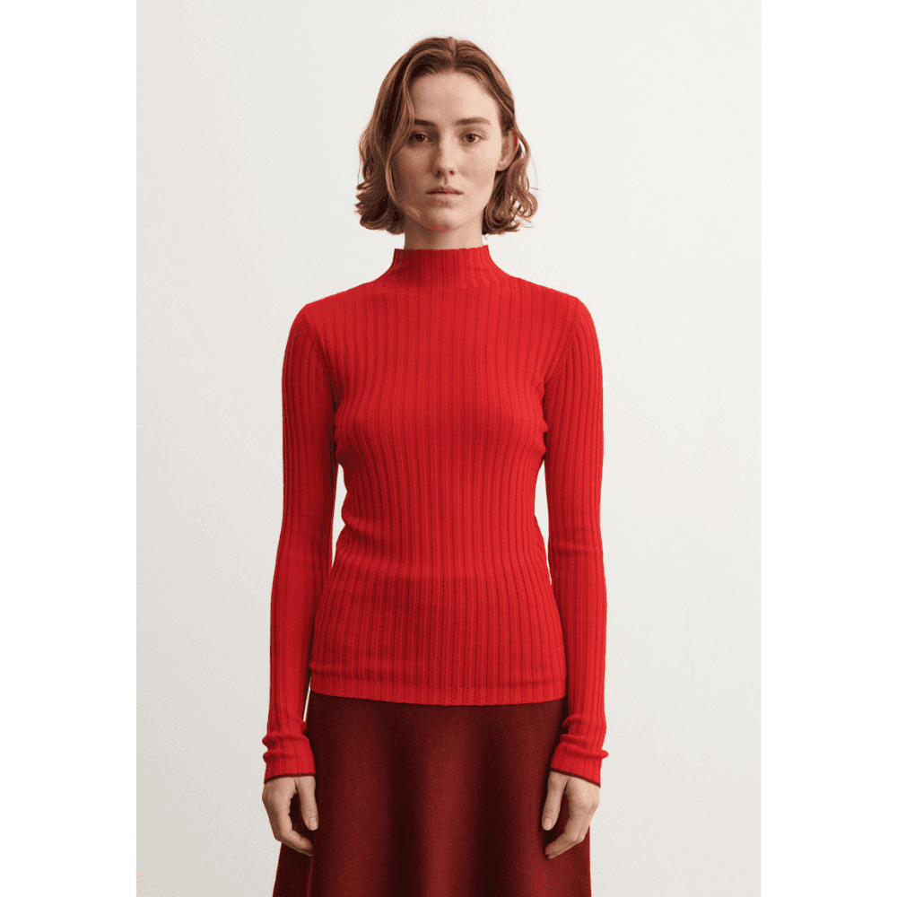 FUB Woman / High Neck Rib Uld Bluse / Signal Red — billede 3