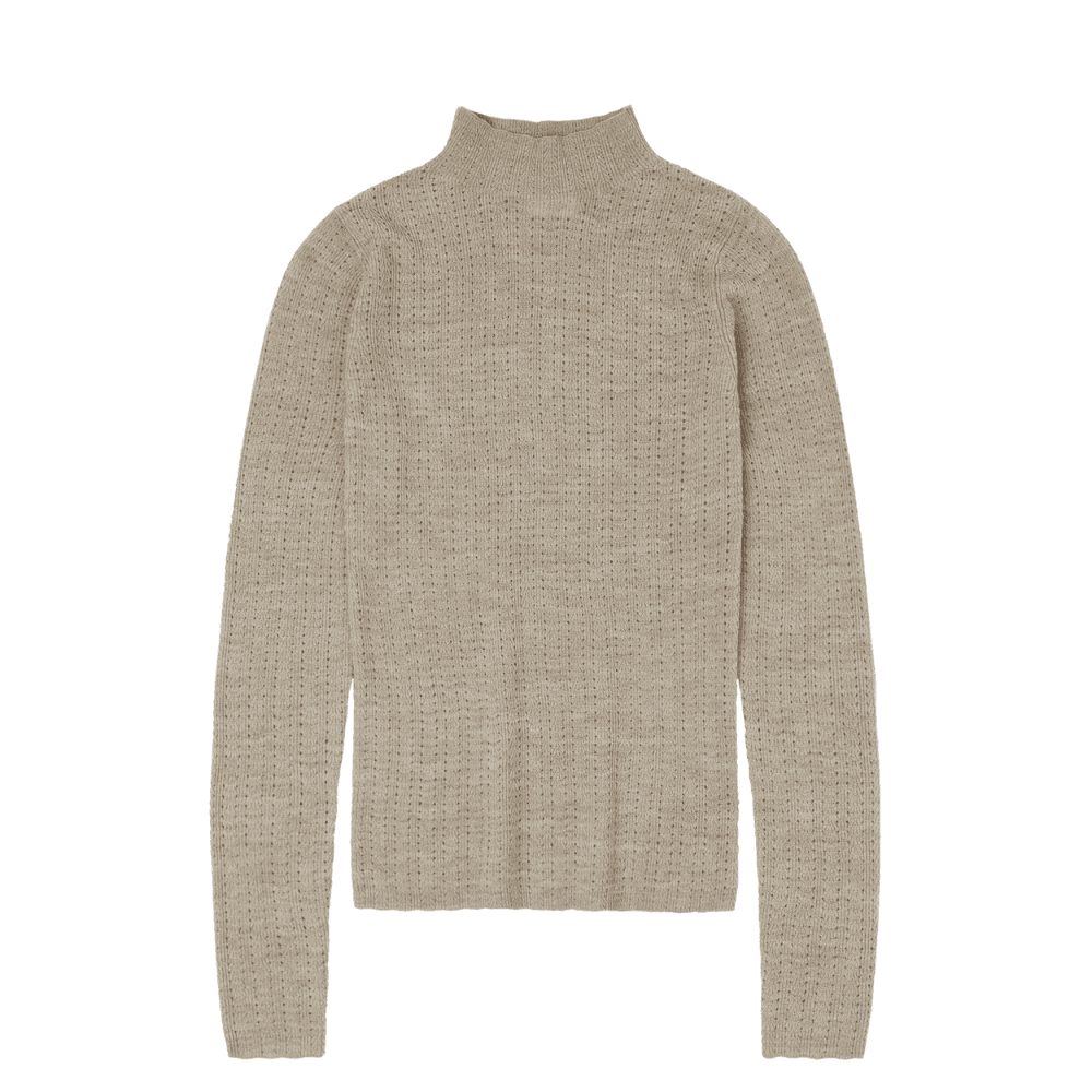 FUB Woman — FUB Woman / High Neck Pointelle Bluse / Oat Melange