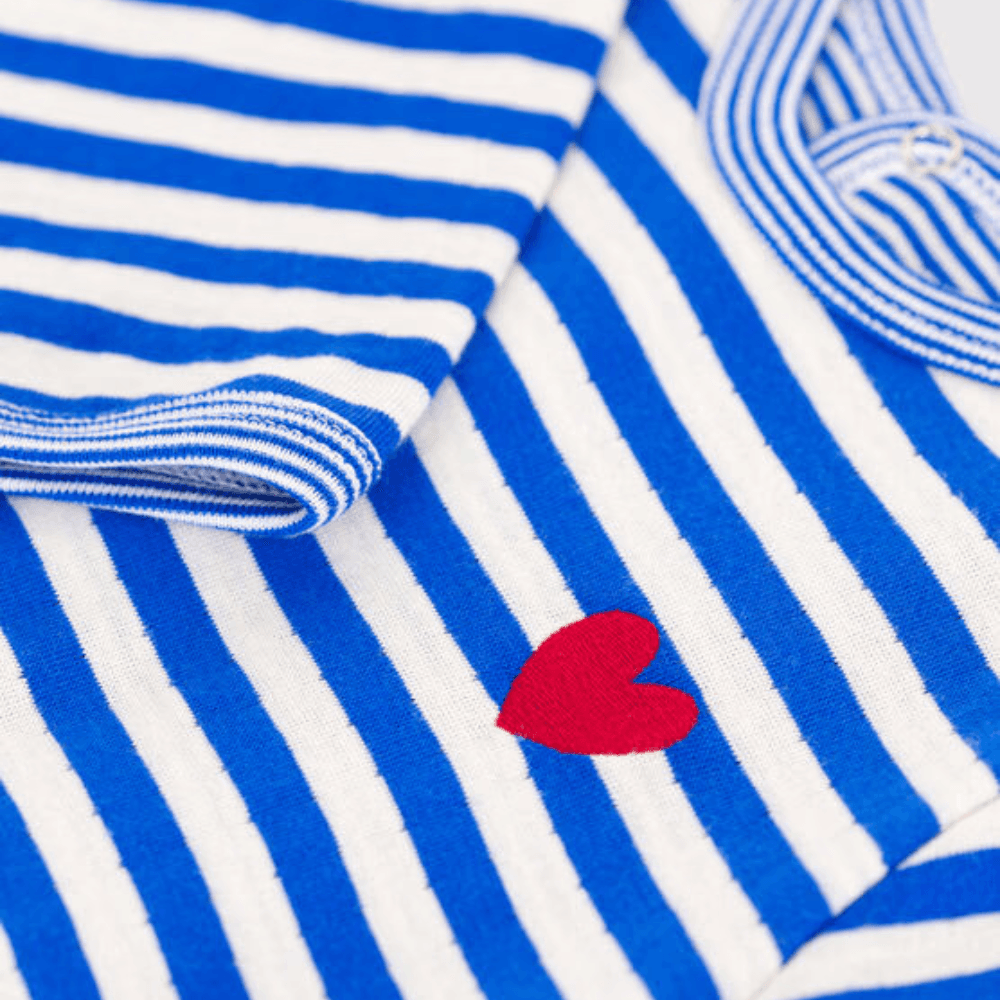 Petit Bateau / Heldragt med fødder / Blå Striber og Hjerte — billede 6