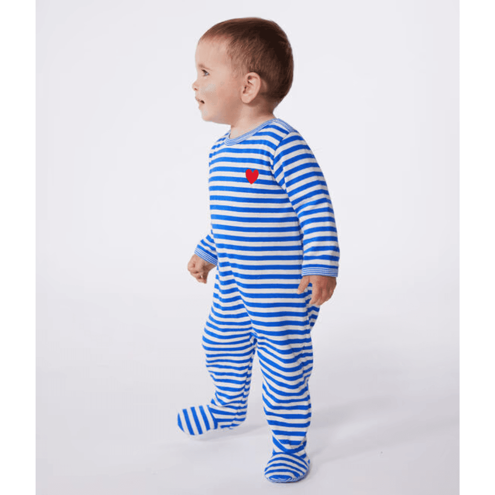 Petit Bateau / Heldragt med fødder / Blå Striber og Hjerte — billede 3