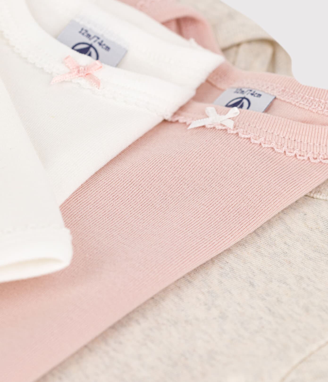 Petit Bateau / 3 pak langærmet body / ensfarvet rosa — billede 3