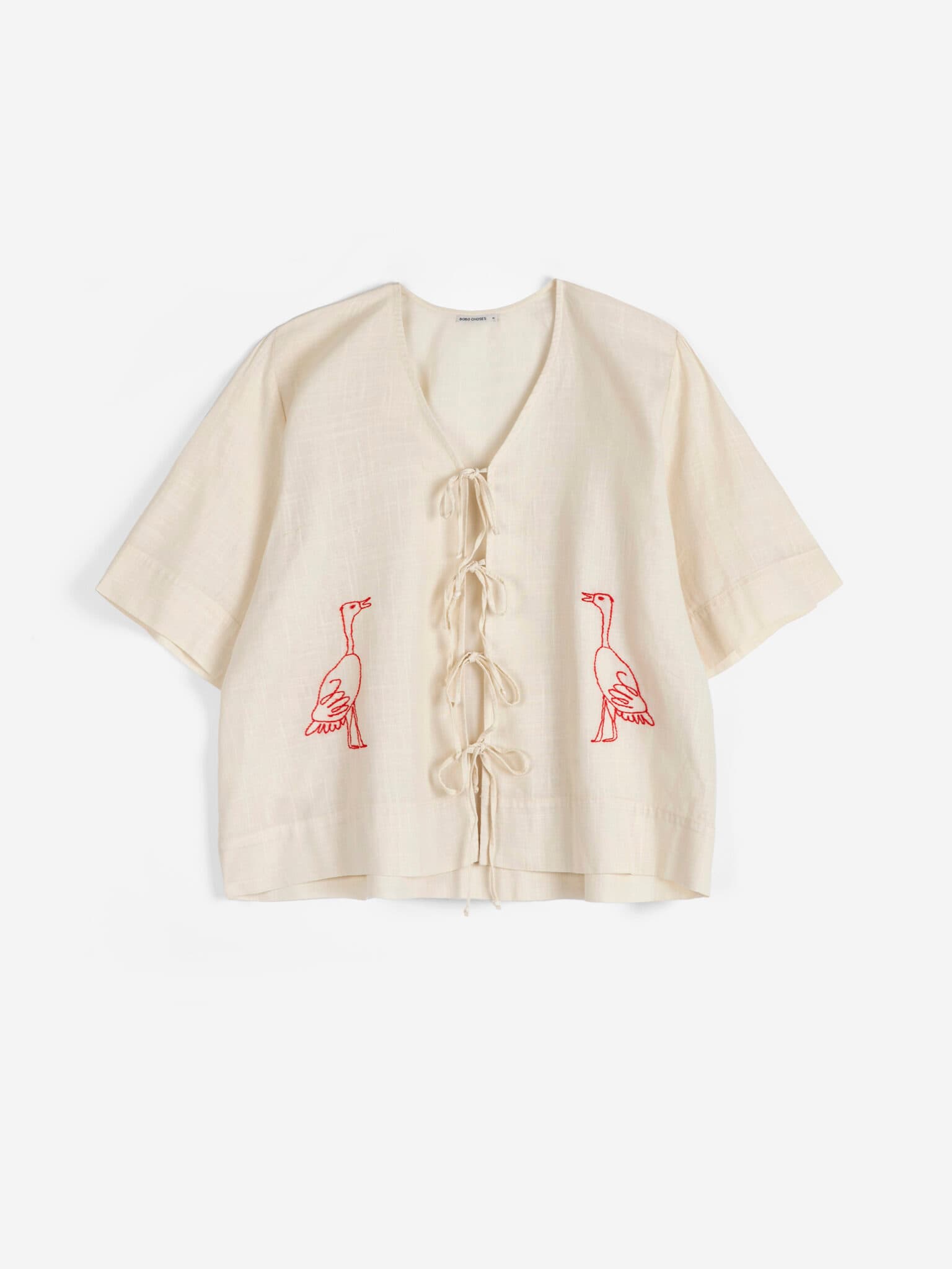 Bobo Choses Woman / Bomulds Bluse med broderi og bindebånd / hvid