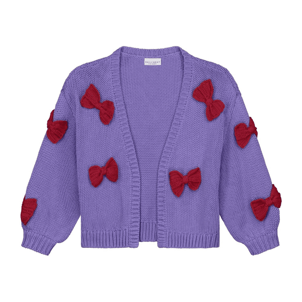 Daily Brat / Strik Cardigan med sløjfer / Lilla