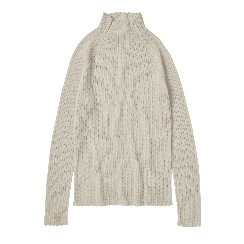 FUB — FUB Woman / Højhalset Pointelle Uld Bluse / Ecru