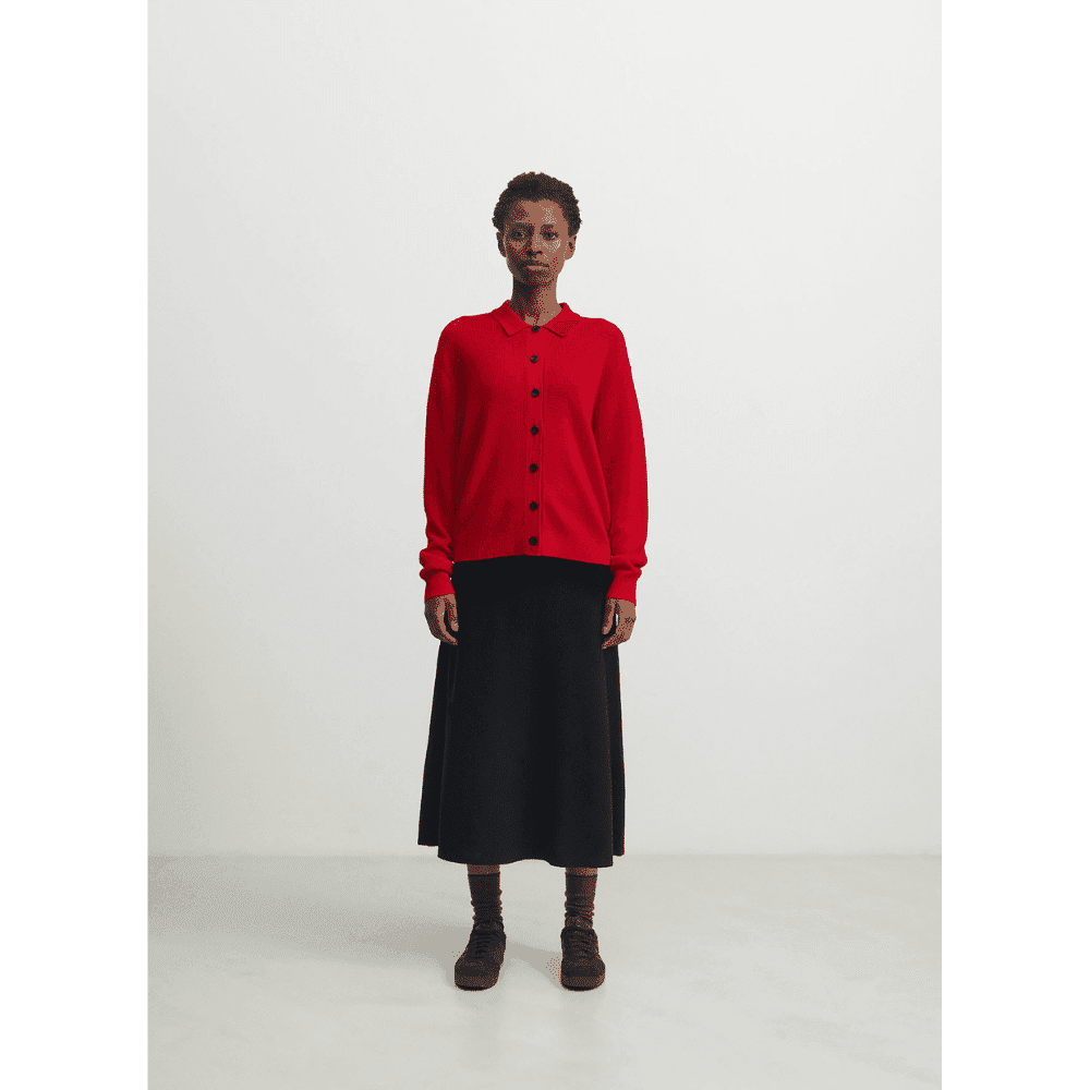 FUB Woman / Uld Cardigan med Polo krave / Rød — billede 3
