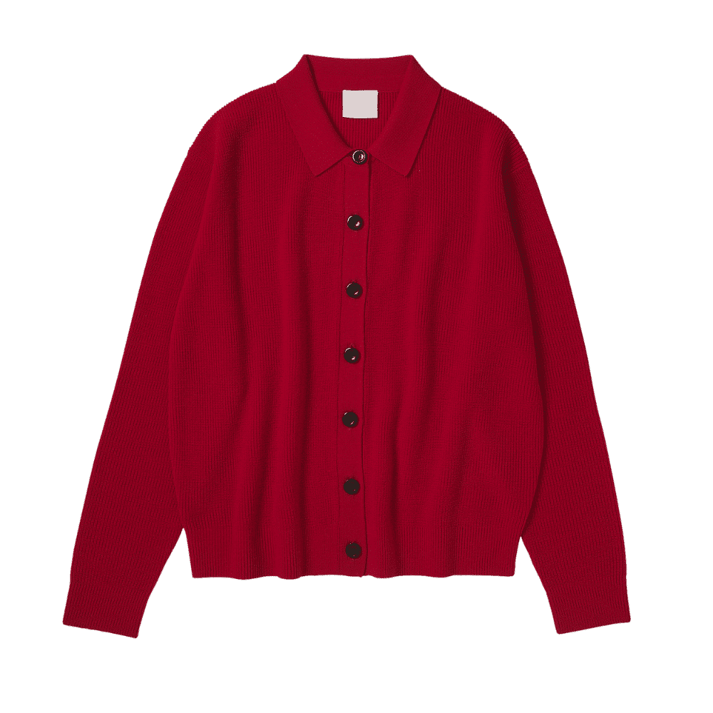 FUB — FUB Woman / Uld Cardigan med Polo krave / Rød