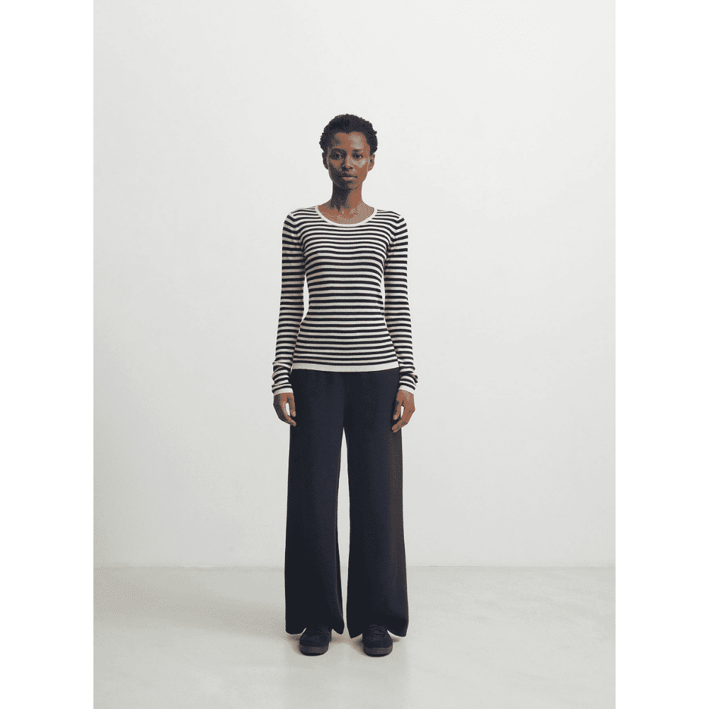 FUB — FUB Woman / Langærmet Uld Rib Stribet Bluse / Dark Navy Ecru — alternativt billede
