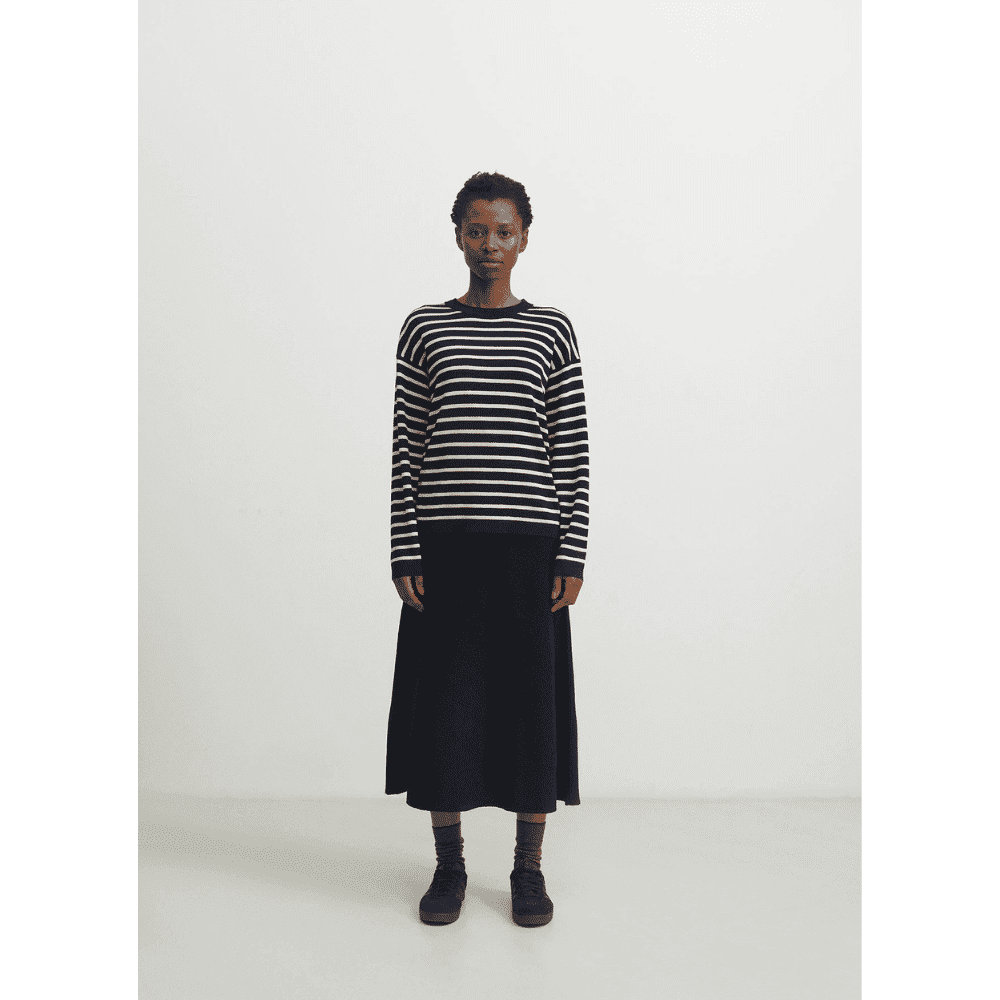 FUB — FUB Woman / Stribet Løs Uld Bluse / Dark navy — alternativt billede