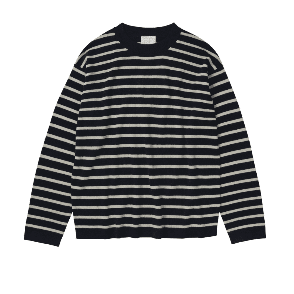 FUB — FUB Woman / Stribet Løs Uld Bluse / Dark navy