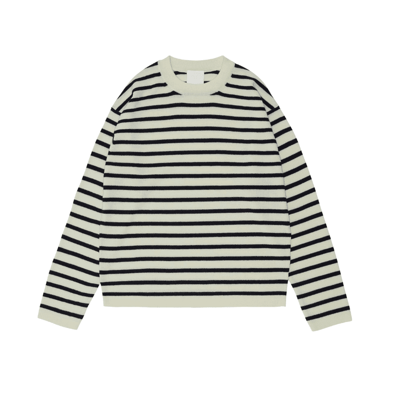 FUB — FUB / Løs Stribet Uld Bluse / Navy