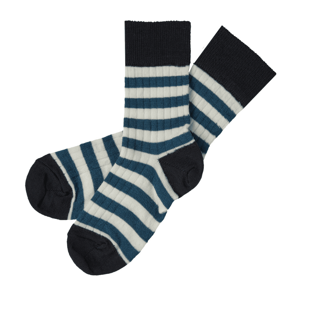 FUB — FUB / Stribede Uld Strømper / Pond blue dark navy