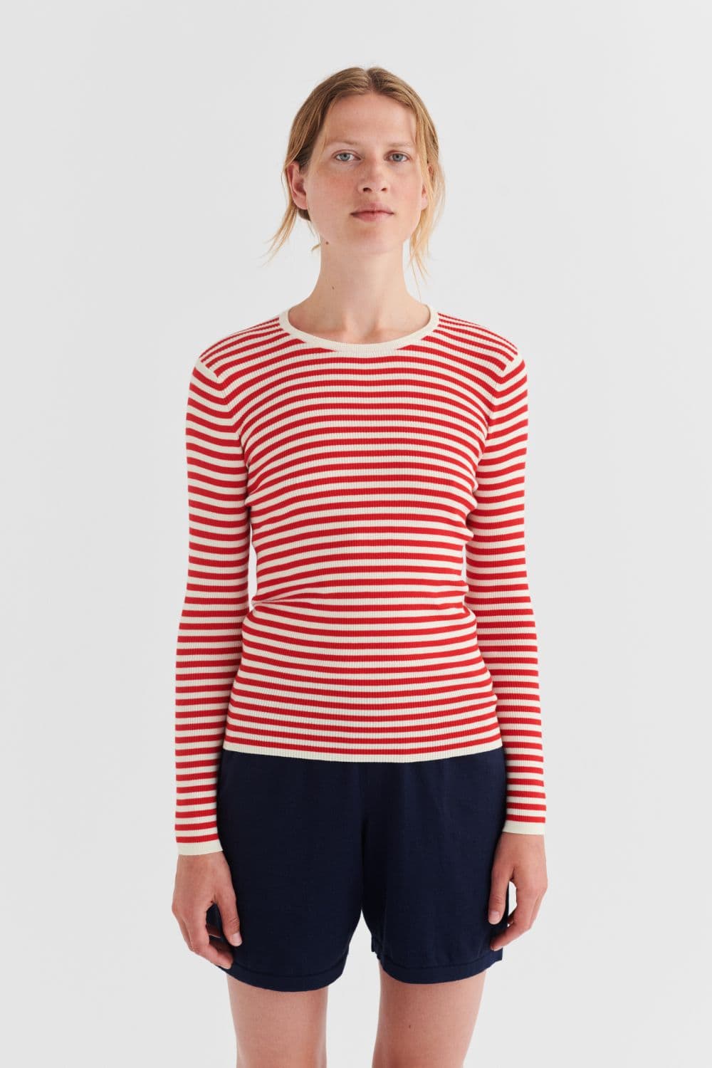 FUB Woman — FUB Woman / Stribet Bomulds Rib Bluse / Red — alternativt billede
