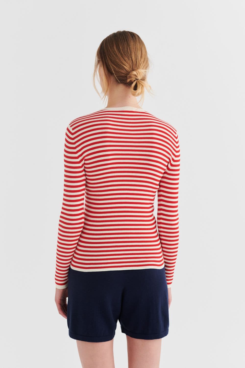 FUB Woman / Stribet Bomulds Rib Bluse / Red — billede 3
