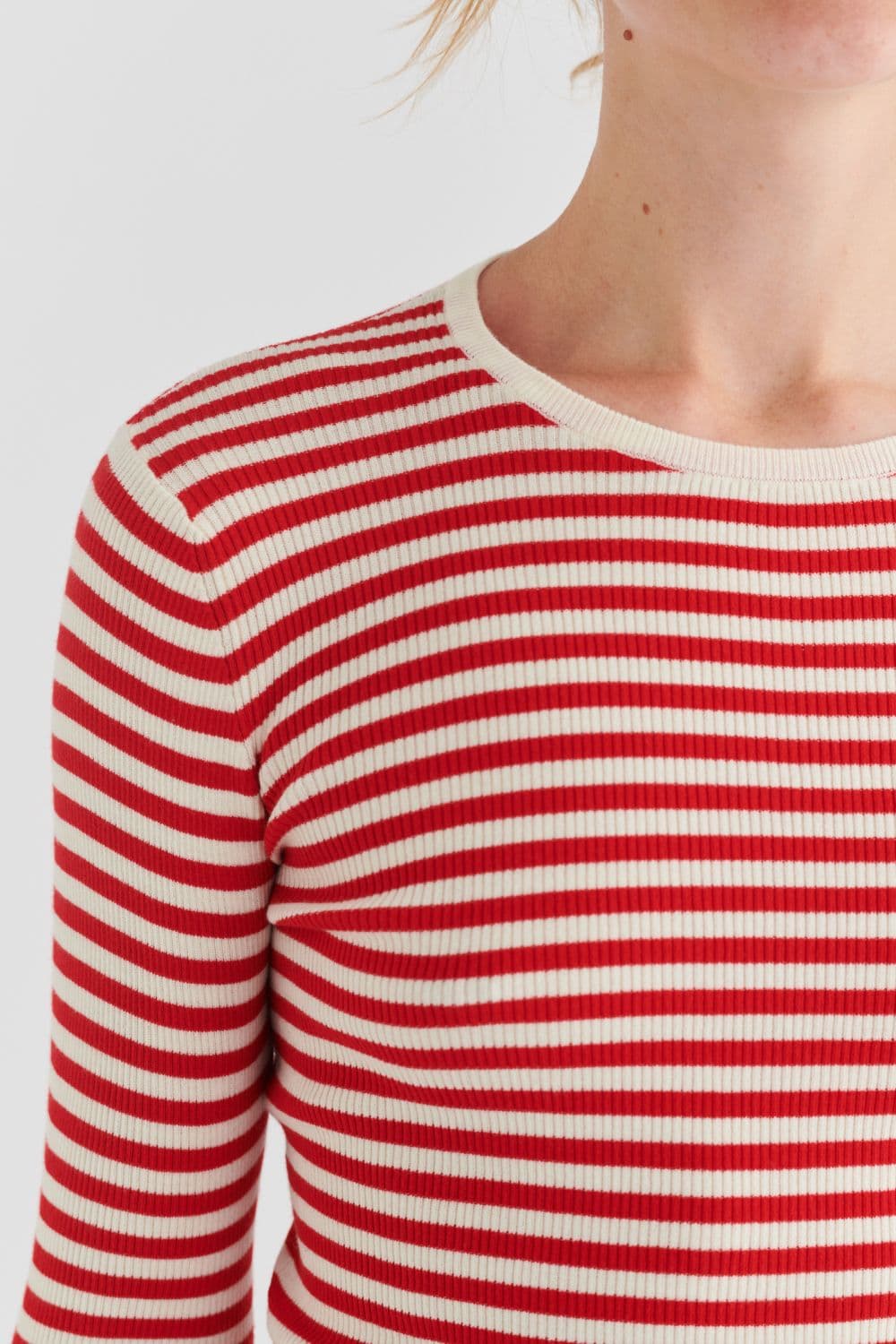 FUB Woman / Stribet Bomulds Rib Bluse / Red — billede 4
