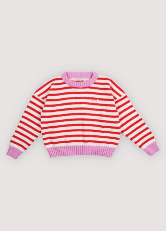 The New Society / Marigold Jumper Tulip Red & Pink Lavander Stripes