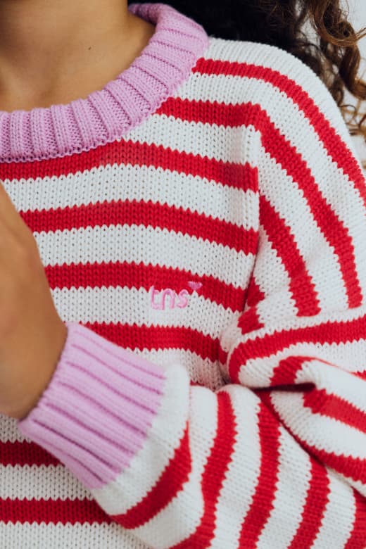 The New Society / Marigold Jumper Tulip Red & Pink Lavander Stripes — billede 4