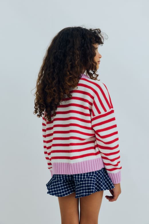 The New Society / Marigold Jumper Tulip Red & Pink Lavander Stripes — billede 3